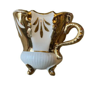 Antique 1498 Mini Tea Cup No Saucer White Porcelain Gold Plated Cottagecore